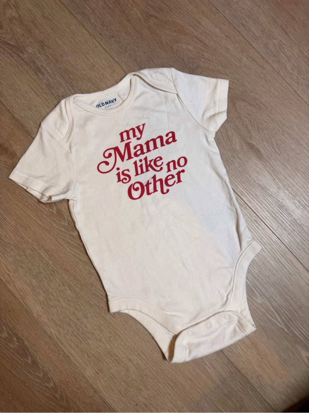 Old Navy Cream Baby One-Piece Bodysuit with Red Script Graphic